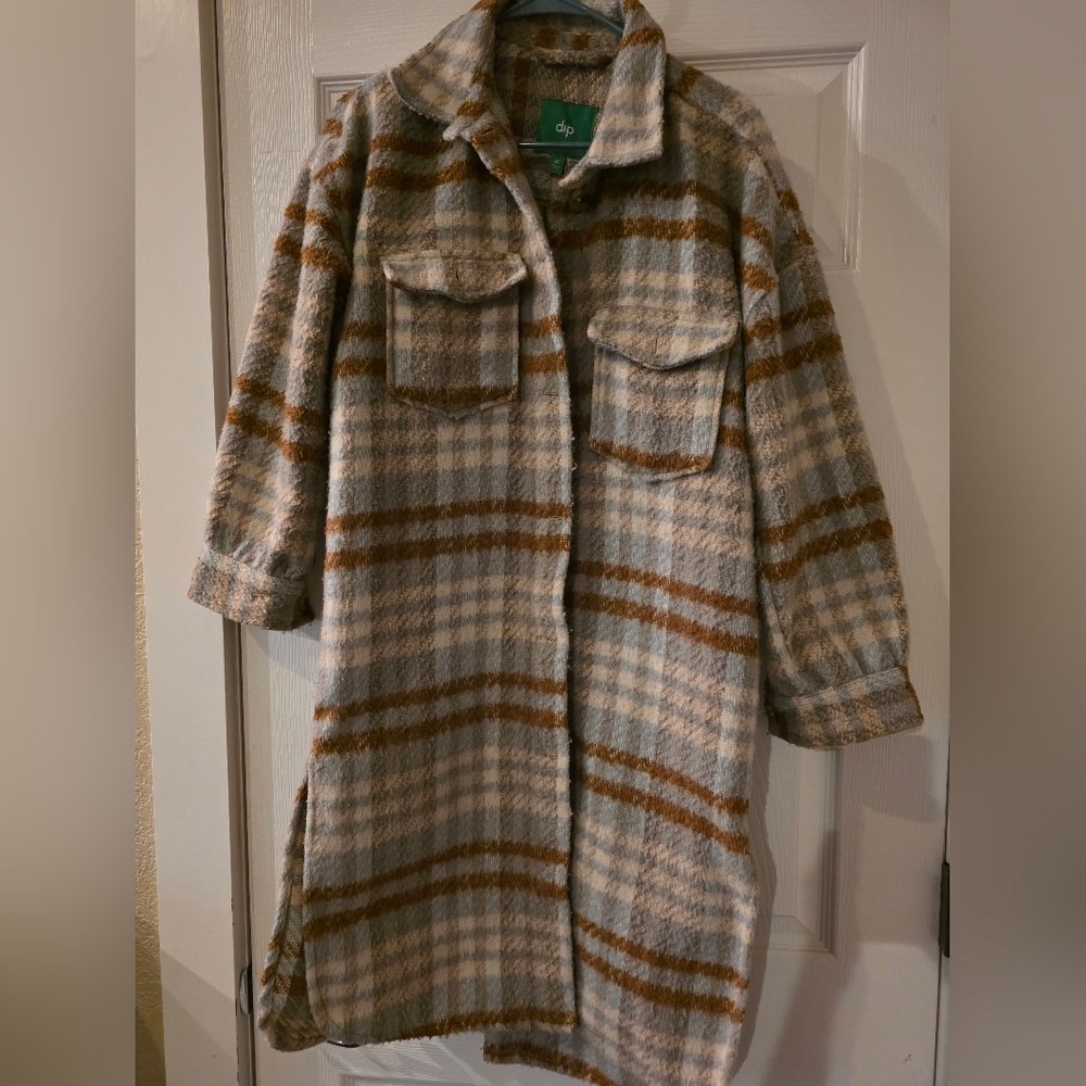 Cozy Oversized Plaid Teddy Jacket - Brown and Gray